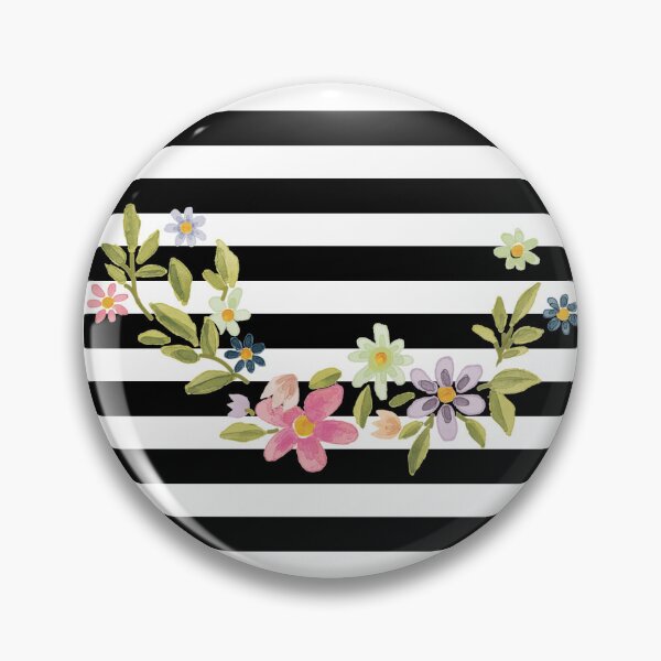 Item preview, Simple Elegant Feminine Chic Modern Black Stripes Pretty Pink Flowers designed and sold by PRETTY-PEARLS.