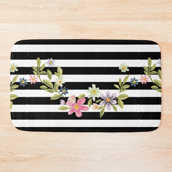 Item preview, Simple Elegant Feminine Chic Modern Black Stripes Pretty Pink Flowers designed and sold by PRETTY-PEARLS.