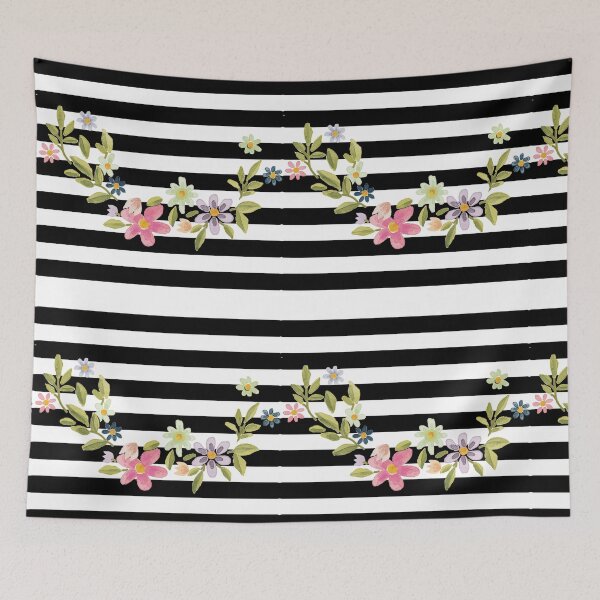 Item preview, Simple Elegant Feminine Chic Modern Black Stripes Pretty Pink Flowers designed and sold by PRETTY-PEARLS.