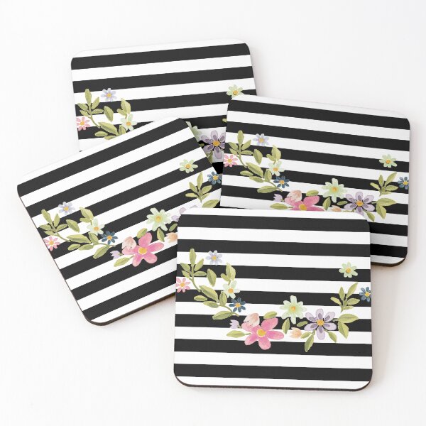 Item preview, Simple Elegant Feminine Chic Modern Black Stripes Pretty Pink Flowers designed and sold by PRETTY-PEARLS.