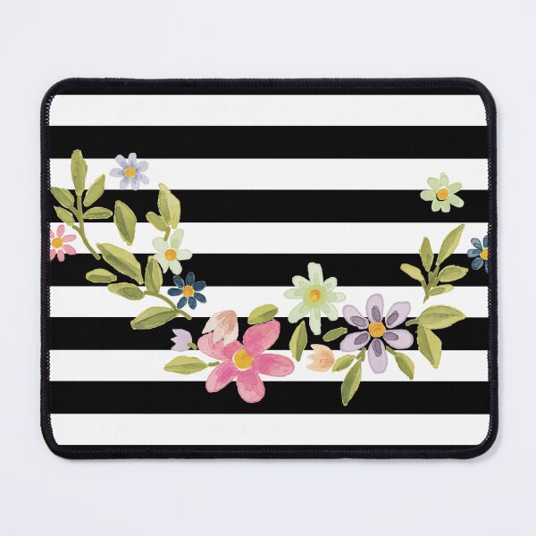 Item preview, Simple Elegant Feminine Chic Modern Black Stripes Pretty Pink Flowers designed and sold by PRETTY-PEARLS.