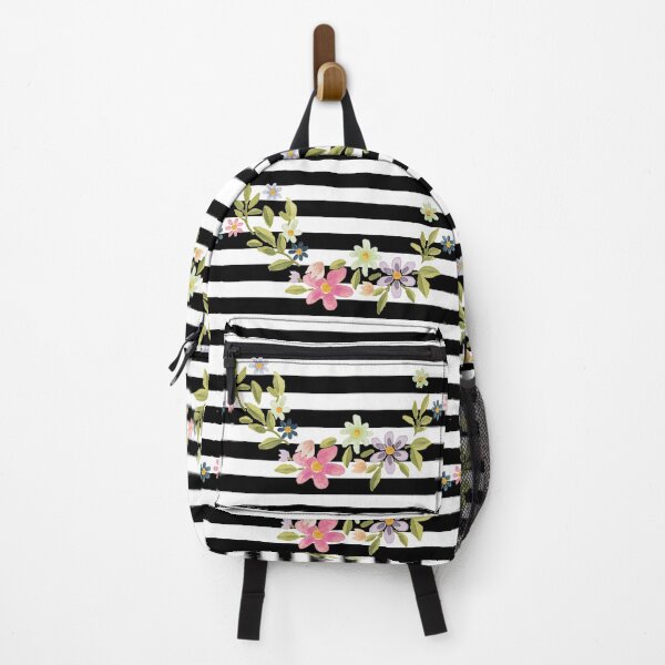Item preview, Simple Elegant Feminine Chic Modern Black Stripes Pretty Pink Flowers designed and sold by PRETTY-PEARLS.