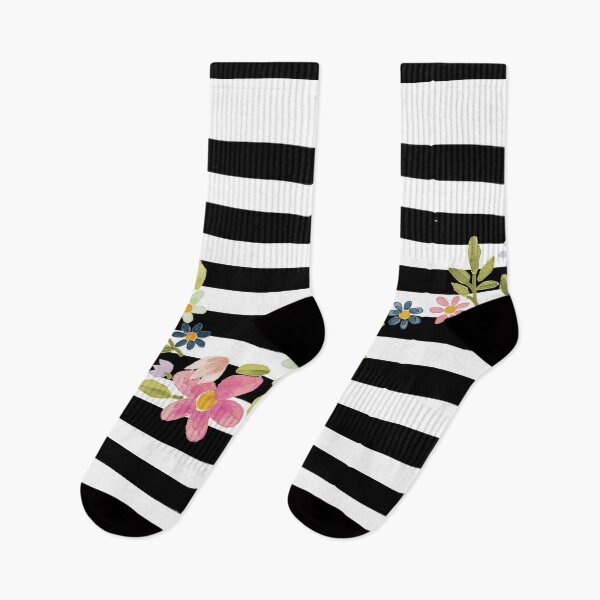 Item preview, Simple Elegant Feminine Chic Modern Black Stripes Pretty Pink Flowers designed and sold by PRETTY-PEARLS.
