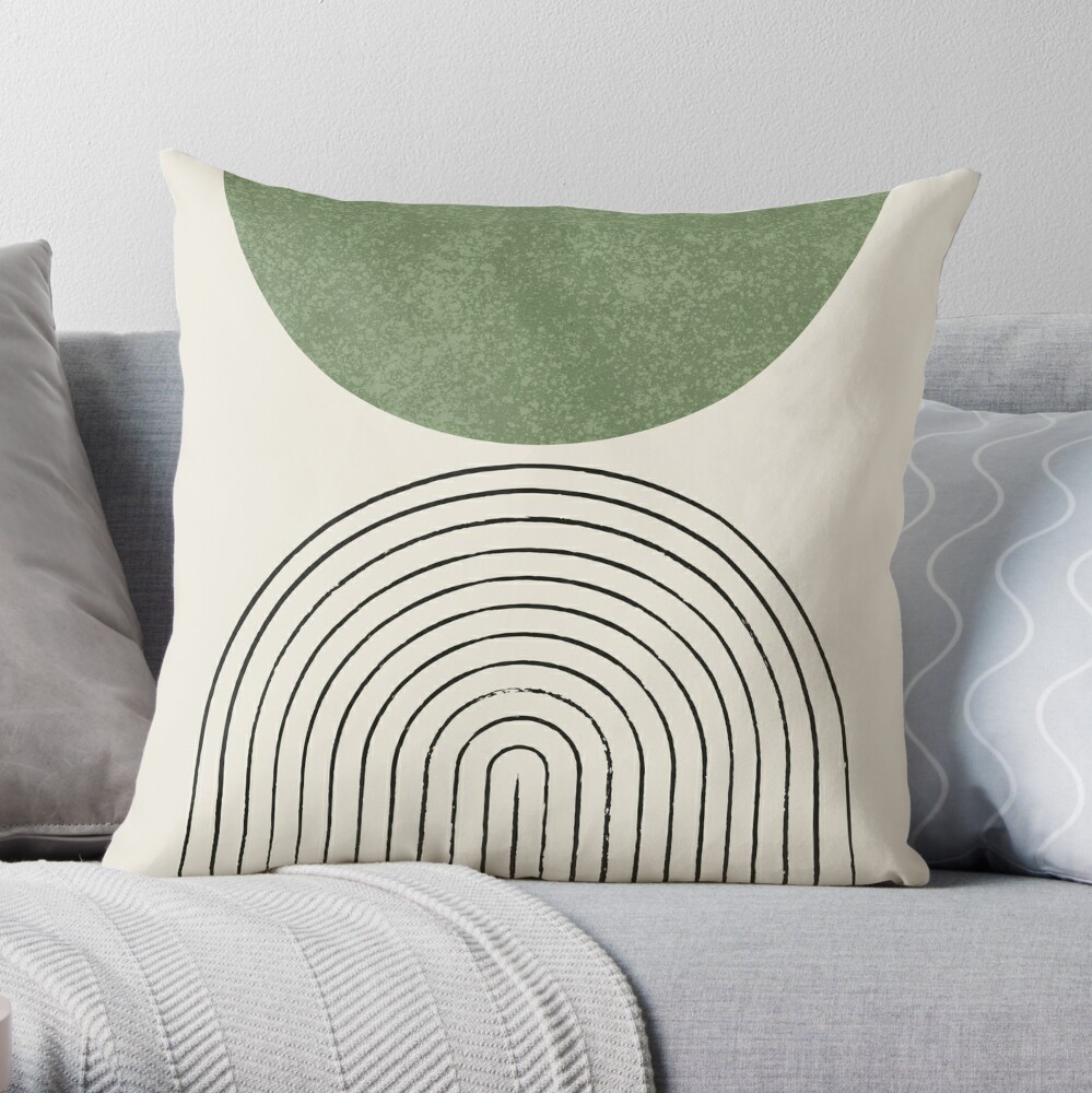 Arch Balance Green - Mid Century Modern Throw Pillow, 16x16, Multicolor