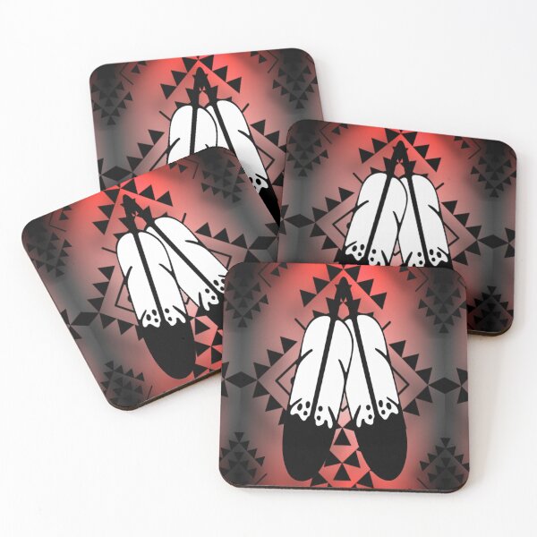 Item preview, Red / Grey Gradient / Black Double Feather Native Print designed and sold by JMWCD.