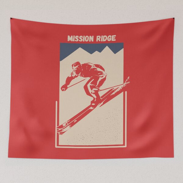Item preview, Mission Ridge in the Cascade Mountains, Wenatchee, Qu'Appelle valley, Washington State, USA, North America - Vintage Red Ski Poster for Mountain Alpine Skier designed and sold by Vintage-TM.