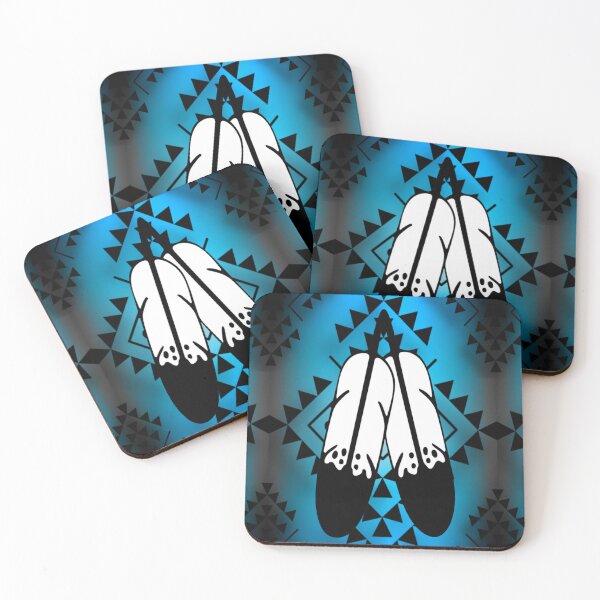 Item preview, Sky Blue / Grey Gradient / Black Double Feather Native Print designed and sold by JMWCD.