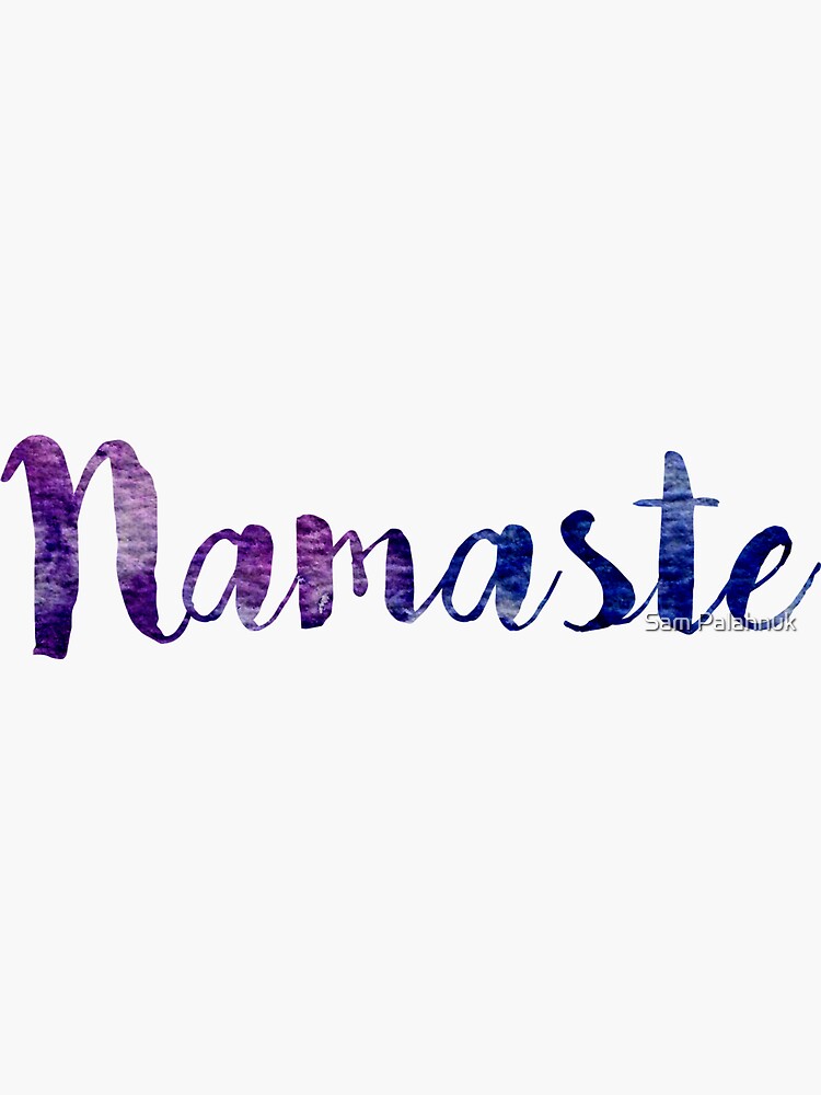 Namaste sticker: dark purple and blue cursive by sampalahnukart