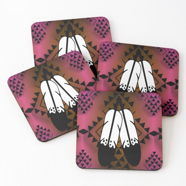 Item preview, Pink / Brown  Gradient / Black Double Feather Native Print designed and sold by JMWCD.