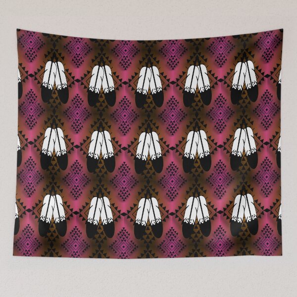 Item preview, Pink / Brown  Gradient / Black Double Feather Native Print designed and sold by JMWCD.