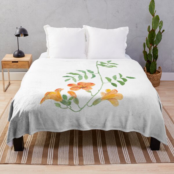 Item preview, hand painted orange trumpet vine watercolor designed and sold by ColorandColor.