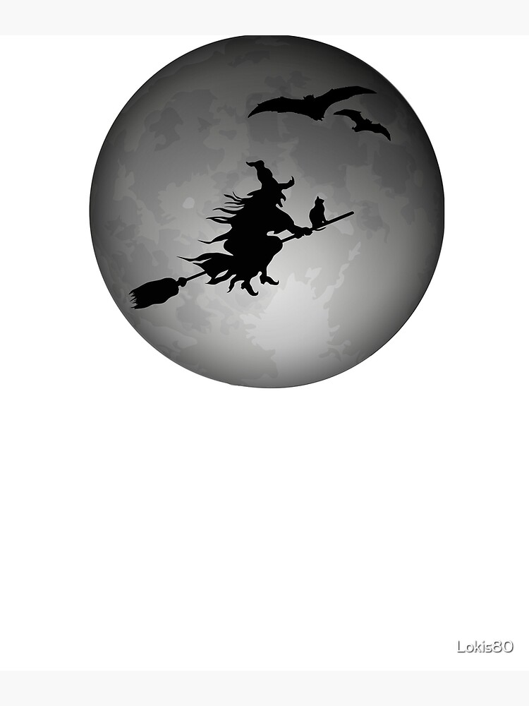 Carte de vœux for Sale avec l'œuvre « Sorcière maléfique volant sur un  balai pendant une pleine lune » de l'artiste Lokis80