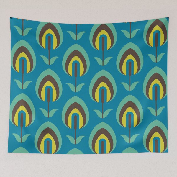 Item preview, Blue Retro Flowers designed and sold by Carolina Diaz.