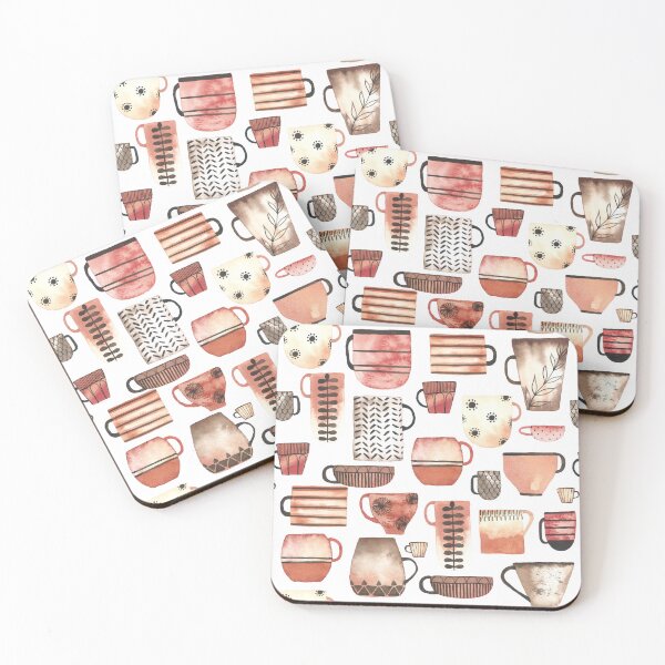 Item preview, Watercolor coffee/tea cups in warm neutral colors//pattern designed and sold by Carrot Faery Art.
