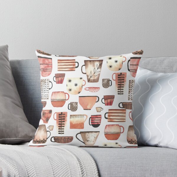 Item preview, Watercolor coffee/tea cups in warm neutral colors//pattern designed and sold by Carrot Faery Art.