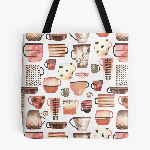 Item preview, Watercolor coffee/tea cups in warm neutral colors//pattern designed and sold by Carrot Faery Art.