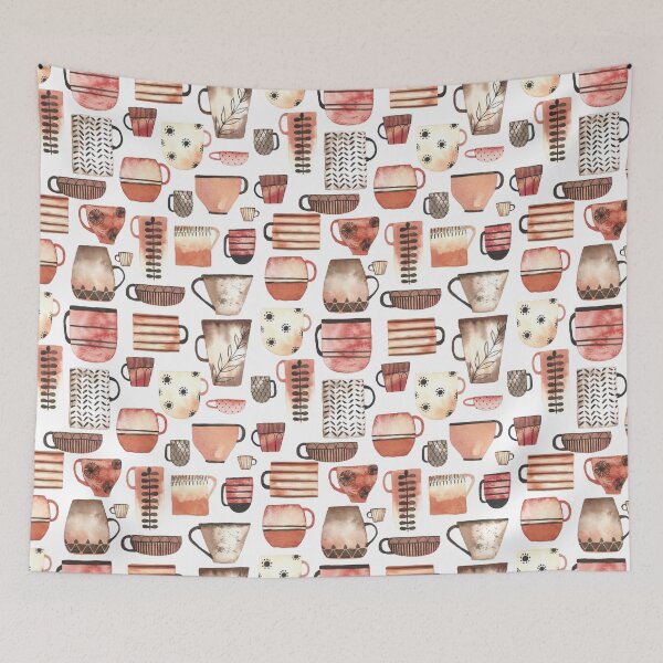 Item preview, Watercolor coffee/tea cups in warm neutral colors//pattern designed and sold by Carrot Faery Art.