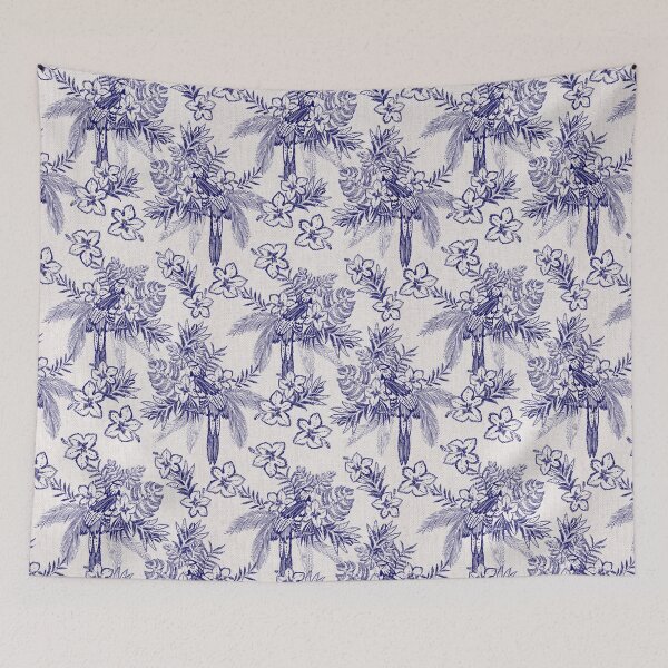 Item preview, Ballpoint blue fillet print with bird and flower motifs designed and sold by RODRIGORo.