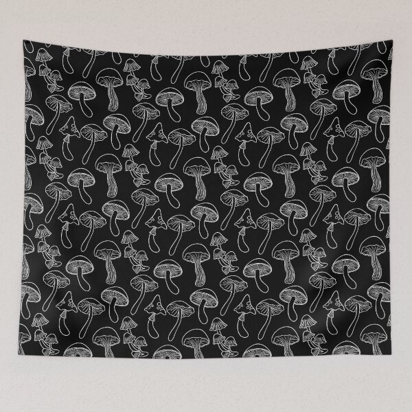 Item preview, Hand Drawn Mushroom Pattern Fungi Texture Black Background designed and sold by SoccaTamam.