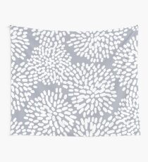 Grey and White Abstract Firework Flowers Wall Tapestry
