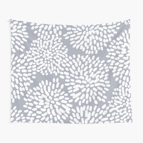 Grey and White Abstract Firework Flowers Tapestry