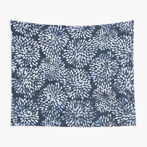 Abstract Navy Watercolor Line Flowers Tapestry