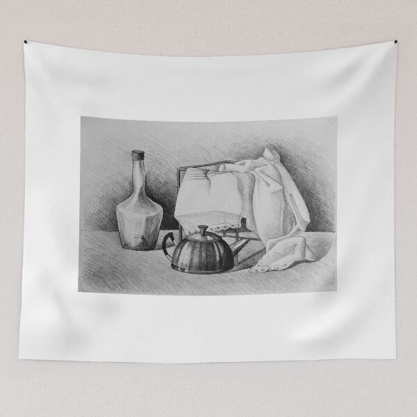 Item preview, Drawing illustration of still life with drape, glass bottle and kettle designed and sold by oanaunciuleanu.