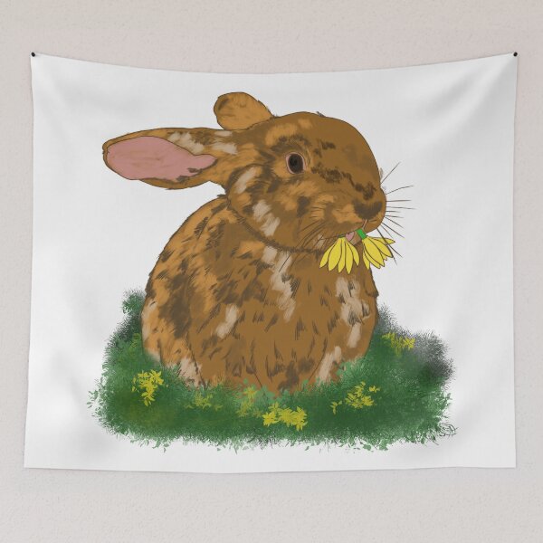 Item preview, bunny rabbit in the grass eating flowers happy bun designed and sold by usagi-graphics.