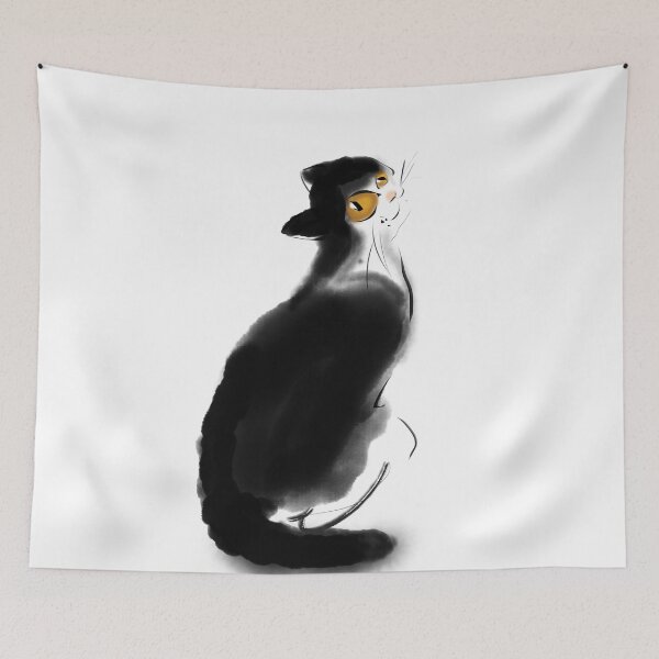 Item preview, Chinese Beautiful cat ink art digital watercolor art design designed and sold by MsLuciaStore.
