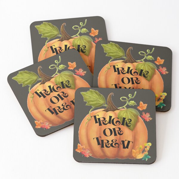 Item preview, Trick or treat, Illustration of pumpkin with autumn leaves and Halloween trick or treat phrase. designed and sold by Malogue.