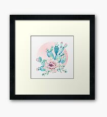 Pretty Cactus Mint Green Pink and Rosegold Desert Cacti Wall Art Framed Print