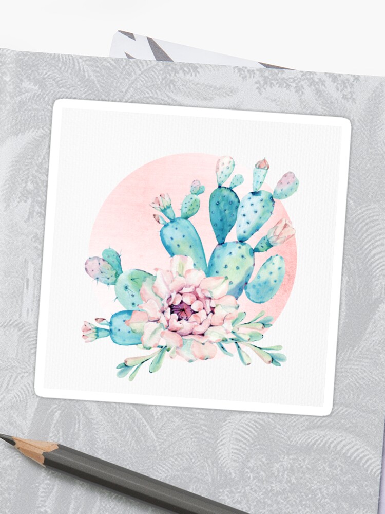 Bonito Cactus Mint Green Pink Y Rosegold Desert Cacti Wall Art Pegatina