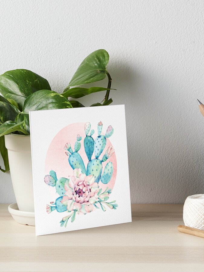 Pretty Cactus Mint Green Pink And Rosegold Desert Cacti Wall Art Art Board Print By Desertdecor