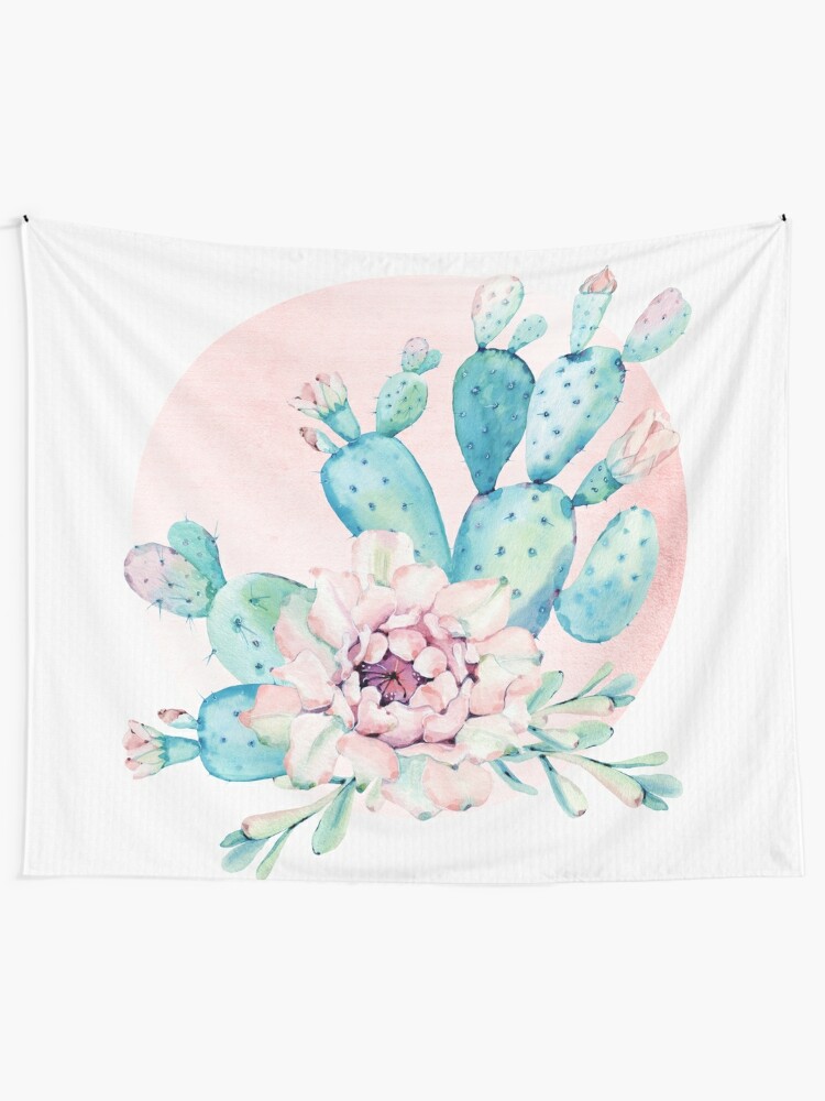 Pretty Cactus Mint Green Pink And Rosegold Desert Cacti Wall Art Wall Tapestry