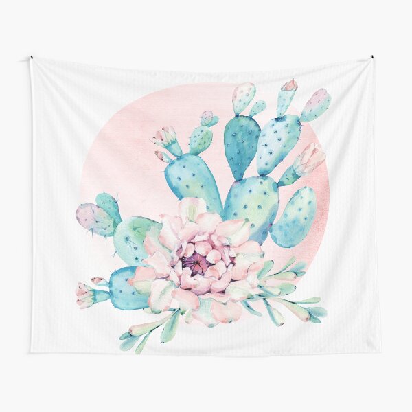 Aperçu de l'œuvre Décoration murale de cactus du désert, joli cactus vert menthe, rose et or rose créée et vendue par DesertDecor.