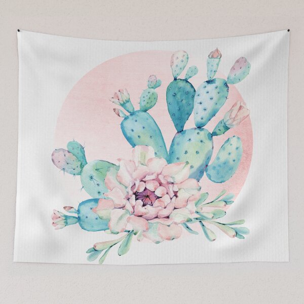 Item preview, Pretty Cactus Mint Green Pink and Rosegold Desert Cacti Wall Art designed and sold by DesertDecor.