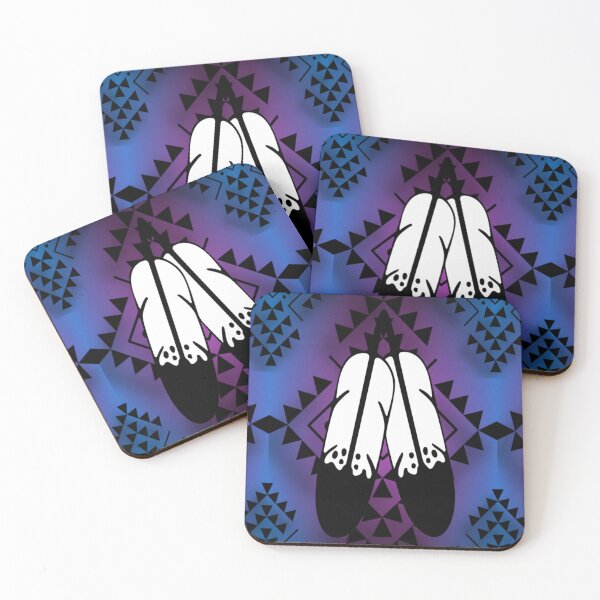 Item preview, Dark Blue / Hot Pink  Gradient / Black Double Feather Native Print designed and sold by JMWCD.