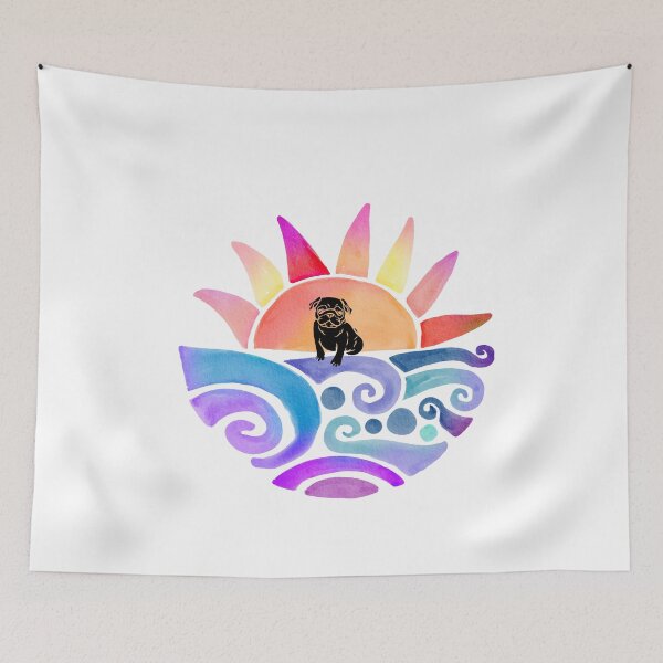Item preview, Sunset Pug. Retro Sunset Pug. Vintage Sunset Pug designed and sold by Doggymadness.