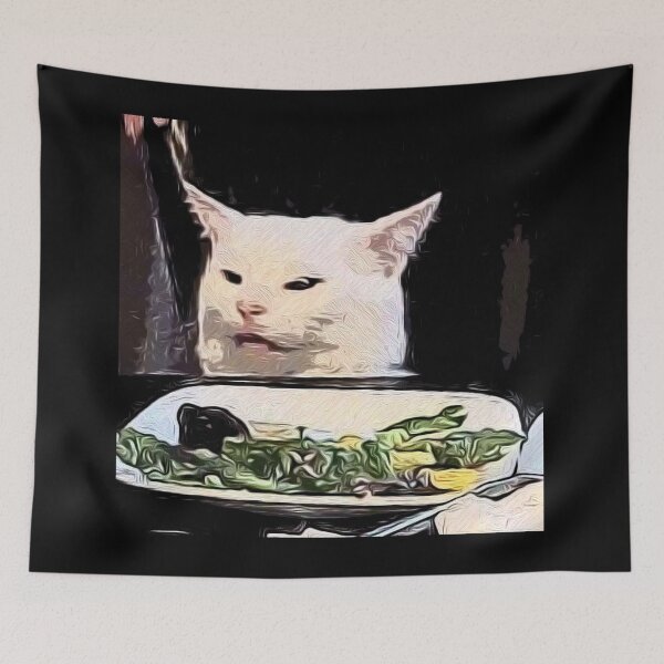 Item preview, Famous Popular meme Eating Cat OIL PAINTING style Artwork designed and sold by M-Osamah.