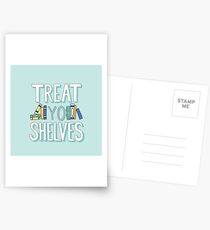 Postales Treat Yo Shelves - Libro Nerd Quote - Azul Amarillo