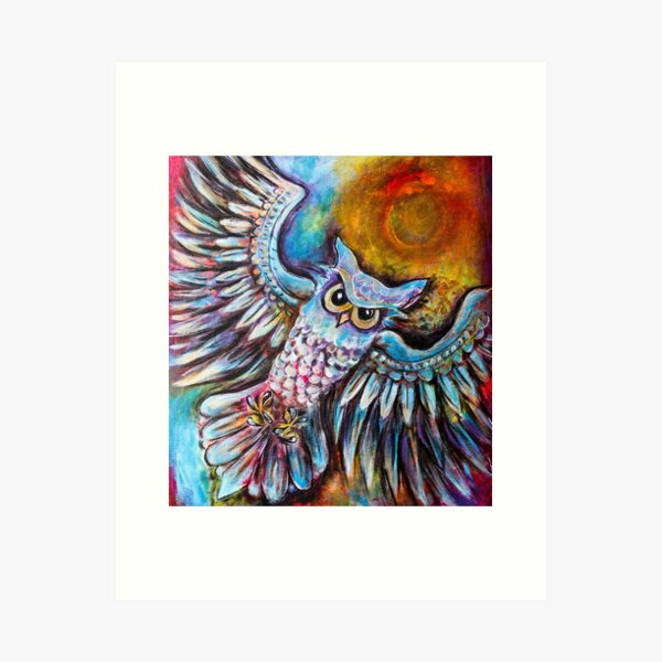 Painted Owl in Flight Art Print