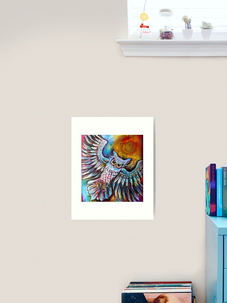 Thumbnail 1 of 3, Art Print, Painted Owl in Flight designed and sold by heartsake.
