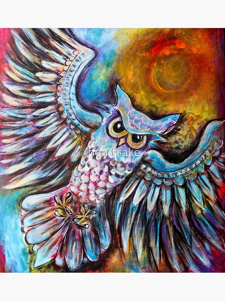 Thumbnail 3 of 3, Art Print, Painted Owl in Flight designed and sold by heartsake.