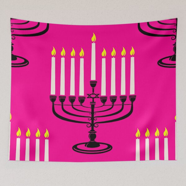 Item preview, pink menorah hanukkah jewish purim print designed and sold by Gossip Rag.