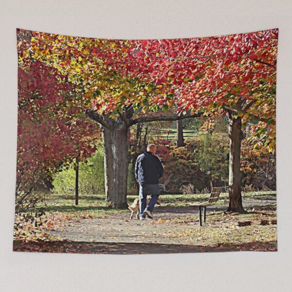 Item preview, Man Walking Dog in Autumn Park designed and sold by Susan Savad.