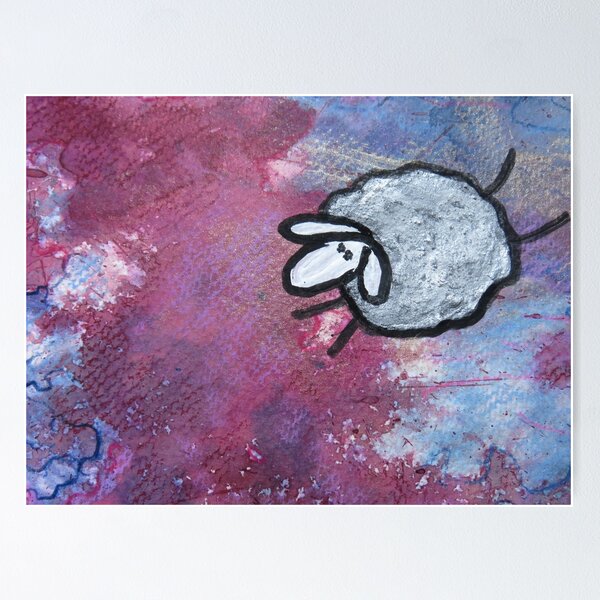 Item preview, UnFolding the Ewe-niverse #38 mixed media and ink painting of sheep designed and sold by ChillonLeachArt.