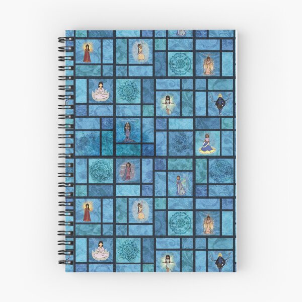 Artikelvorschau, Tanzende Göttinnen aus Indien, Quiltblock-Stil in Blues entworfen und verkauft von Kelli Cymraes Lincoln.