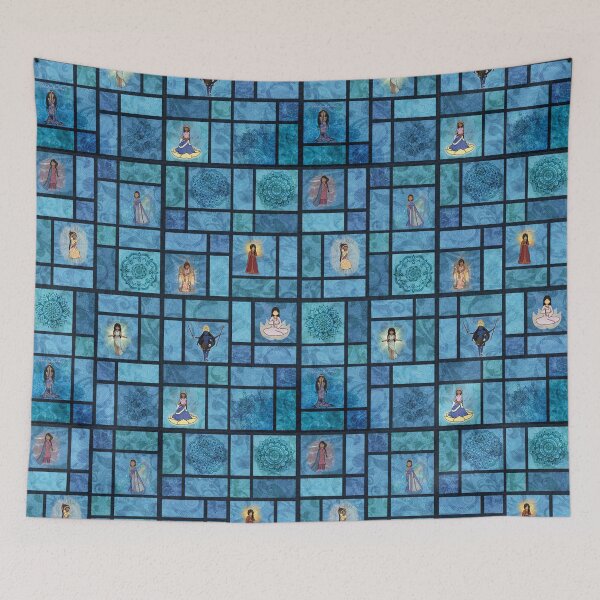 Item preview, Dancing Goddesses from India, Quilt Block Style in blues designed and sold by Kelli Cymraes Lincoln.
