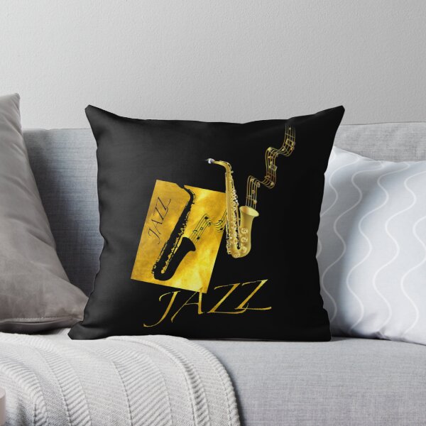 Jazz Sax Saxophone Gold Throw Pillow