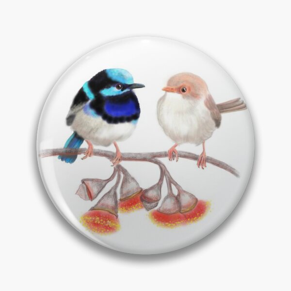 Item preview, Pair of Superb Fairywrens on Silver Princess Blossoms designed and sold by Anne Fries.